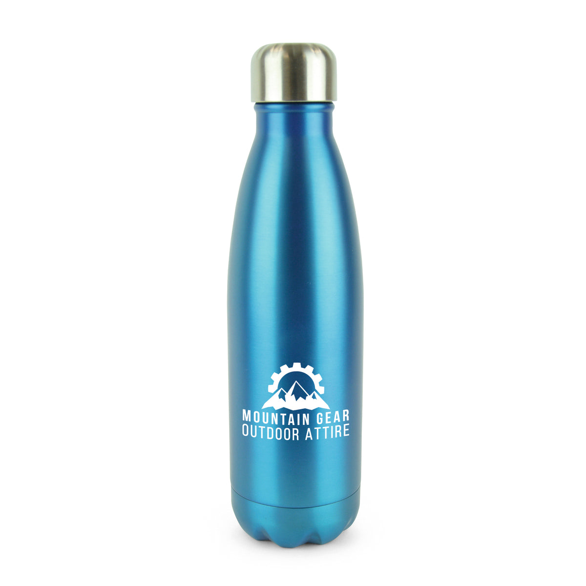 Branded 500ml Double-Walled Brushed Metallic Steel Bottle in Cyan