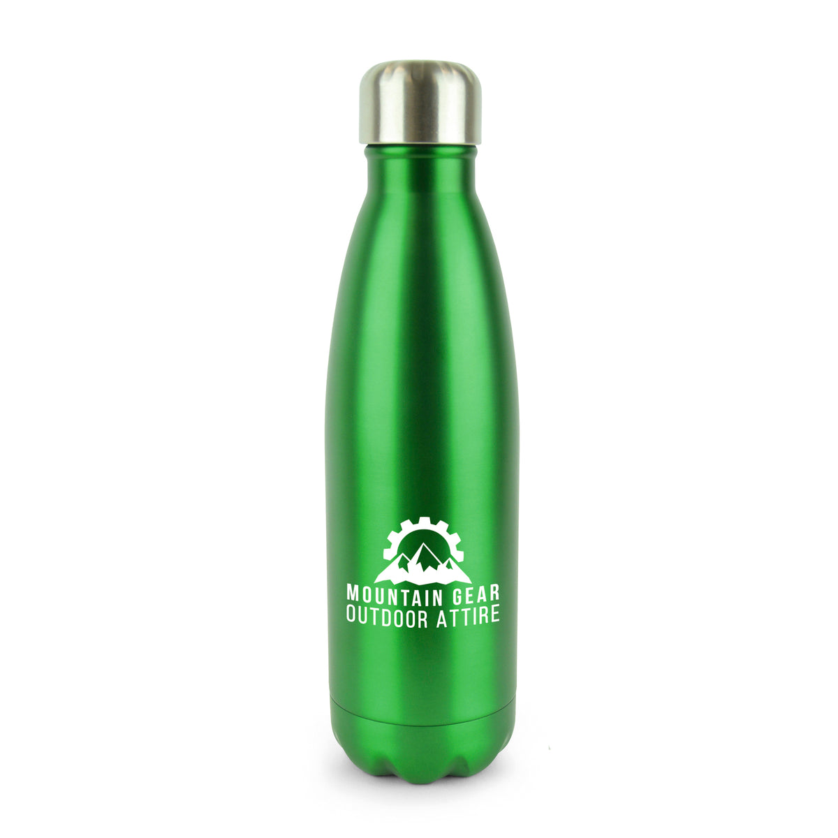 Branded 500ml Double-Walled Brushed Metallic Steel Bottle in Dark Green