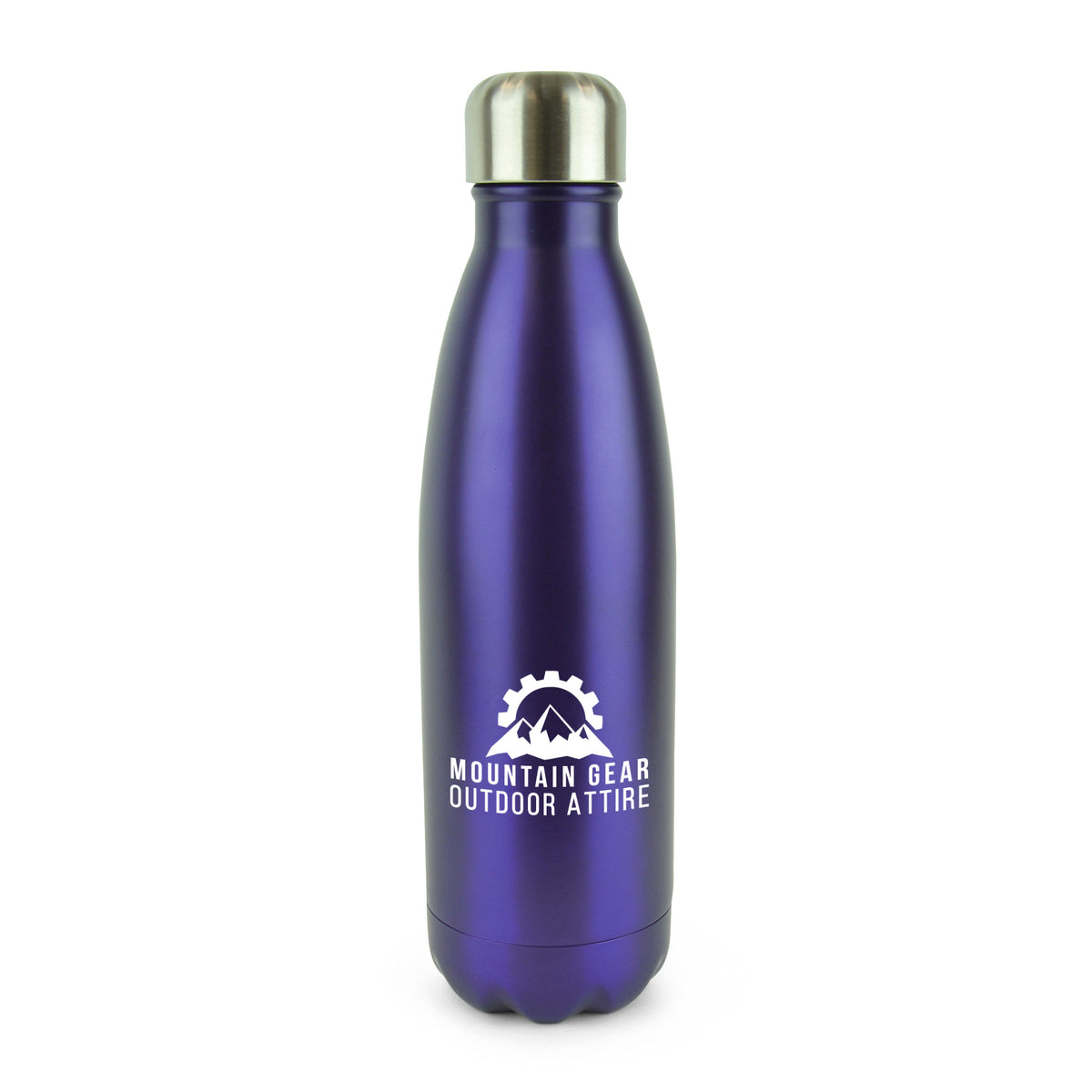Branded 500ml Double-Walled Brushed Metallic Steel Bottle in Purple