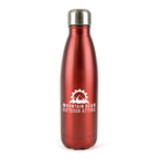 Branded 500ml Double-Walled Brushed Metallic Steel Bottle in Red