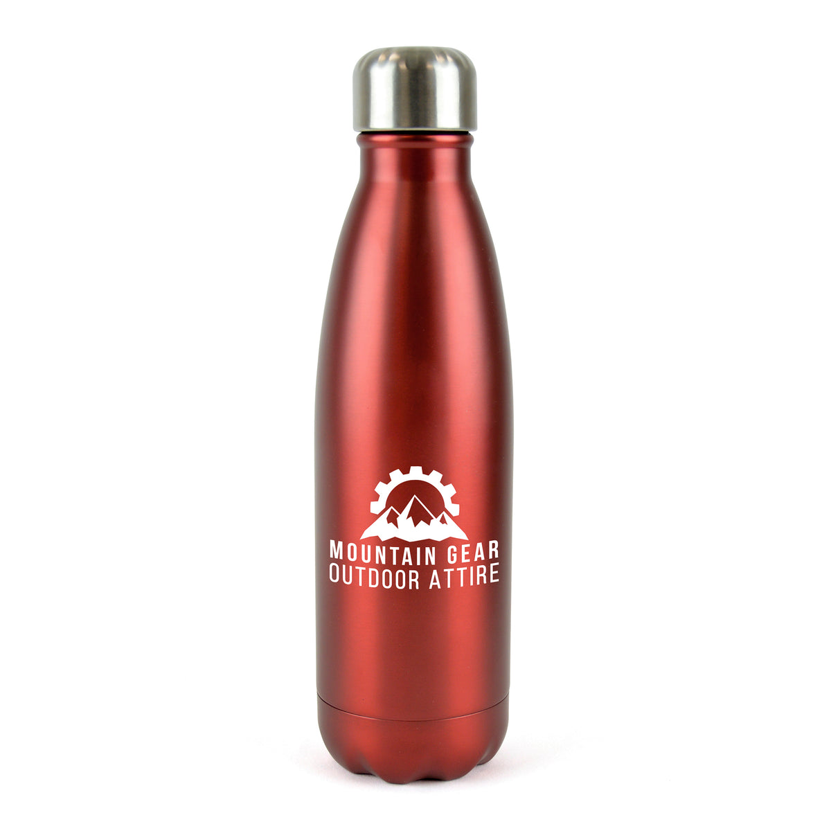 Branded 500ml Double-Walled Brushed Metallic Steel Bottle in Red