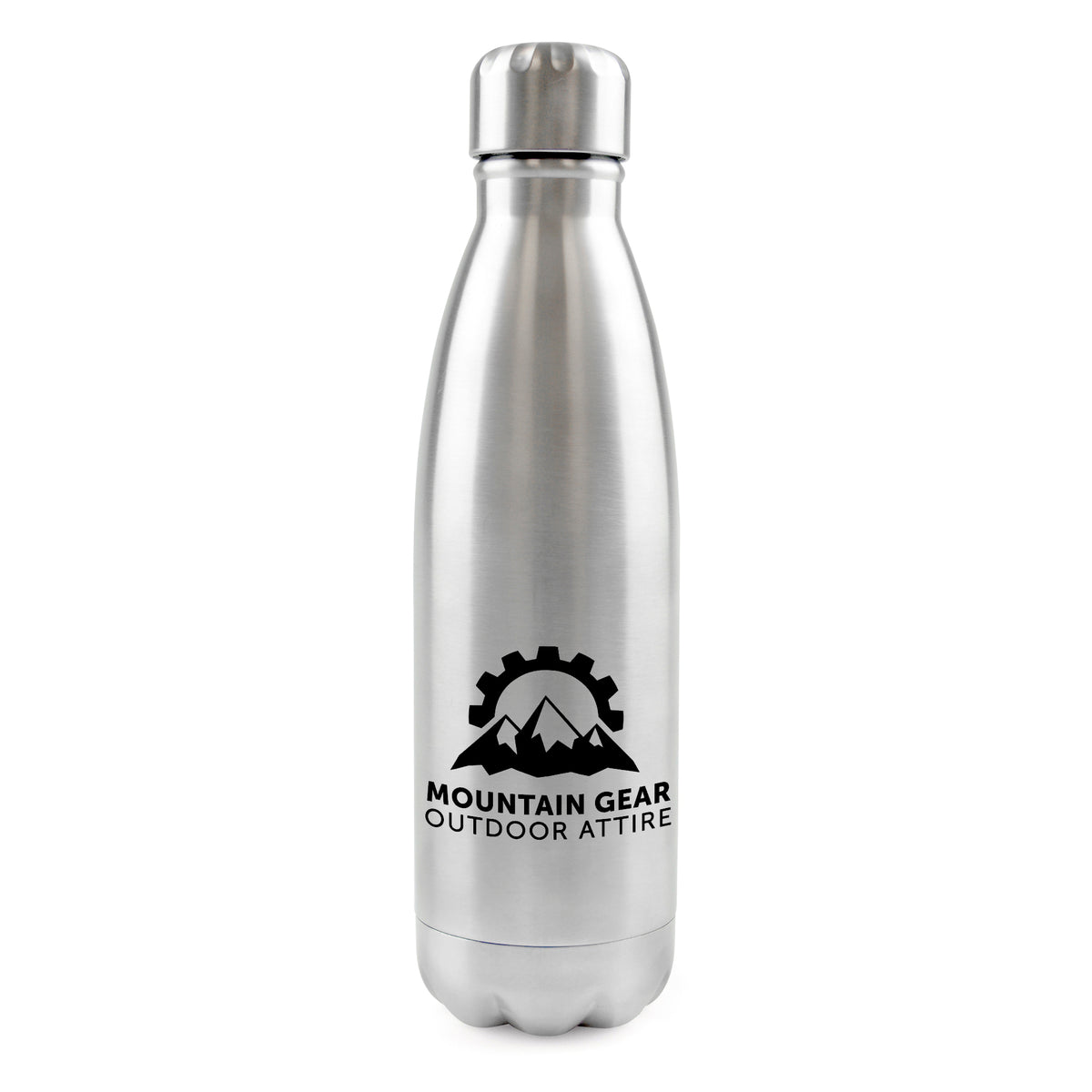 Branded 500ml Double-Walled Brushed Metallic Steel Bottle in Silver