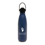 Branded 500ml Double-Walled Steel Bottle with Sipper and Straw in Navy Blue