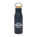 Branded 450ml Stainless Steel Bottle with Bamboo Lid in Navy Blue