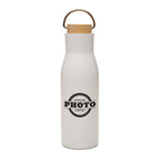 Branded 450ml Stainless Steel Bottle with Bamboo Lid in White