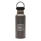 Branded 500ml Double-Walled Steel Bottle with Silicone Handle in Gun Metal