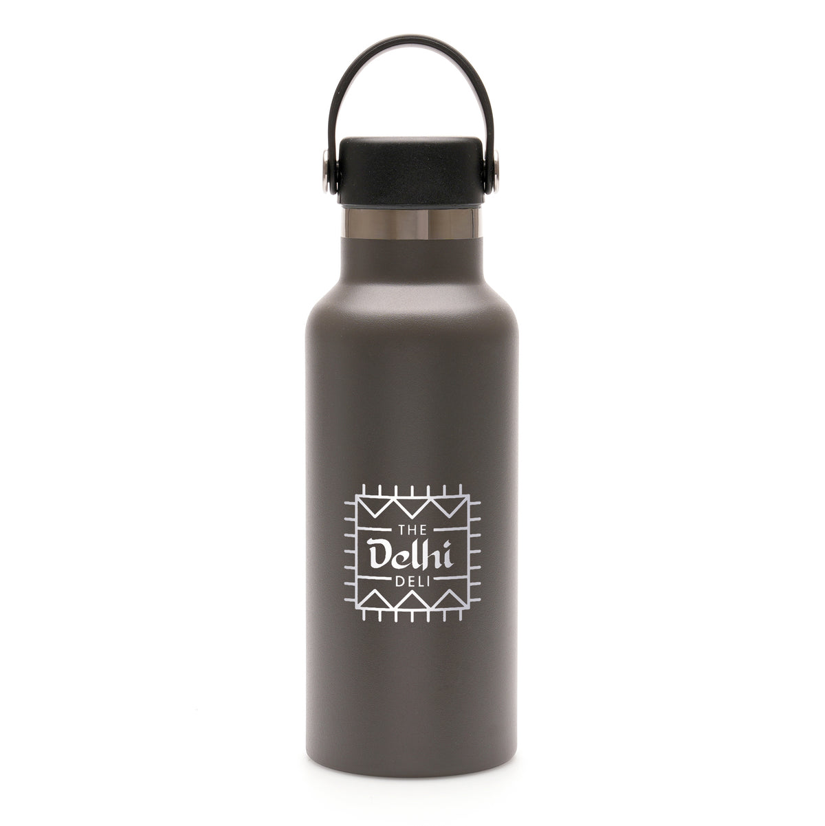 Branded 500ml Double-Walled Steel Bottle with Silicone Handle in Gun Metal