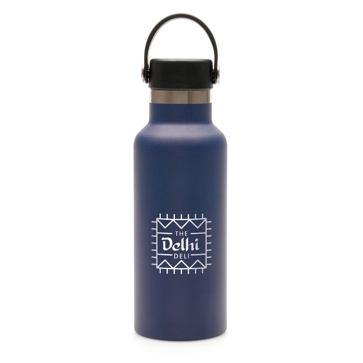 Branded 500ml Double-Walled Steel Bottle with Silicone Handle in Navy Blue