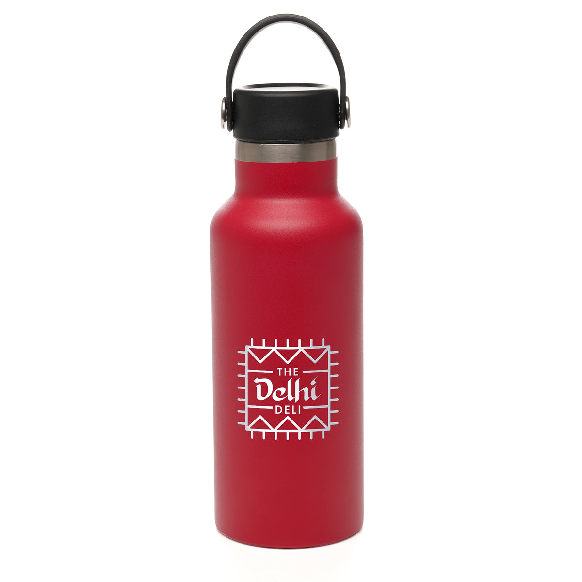 Branded 500ml Double-Walled Steel Bottle with Silicone Handle in Red