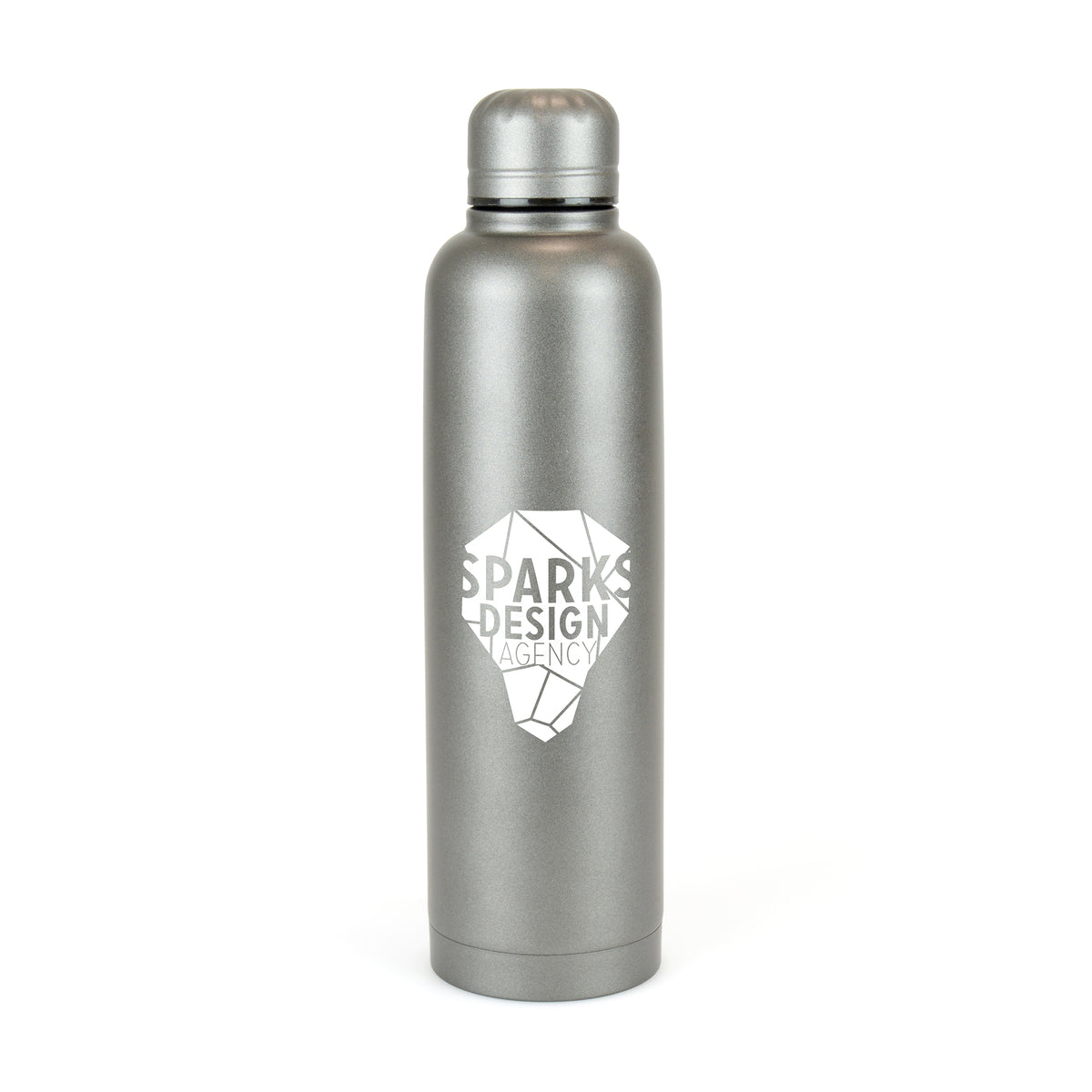 Branded 550ml Double-Walled Matt Steel Sports Bottle in Gun Metal
