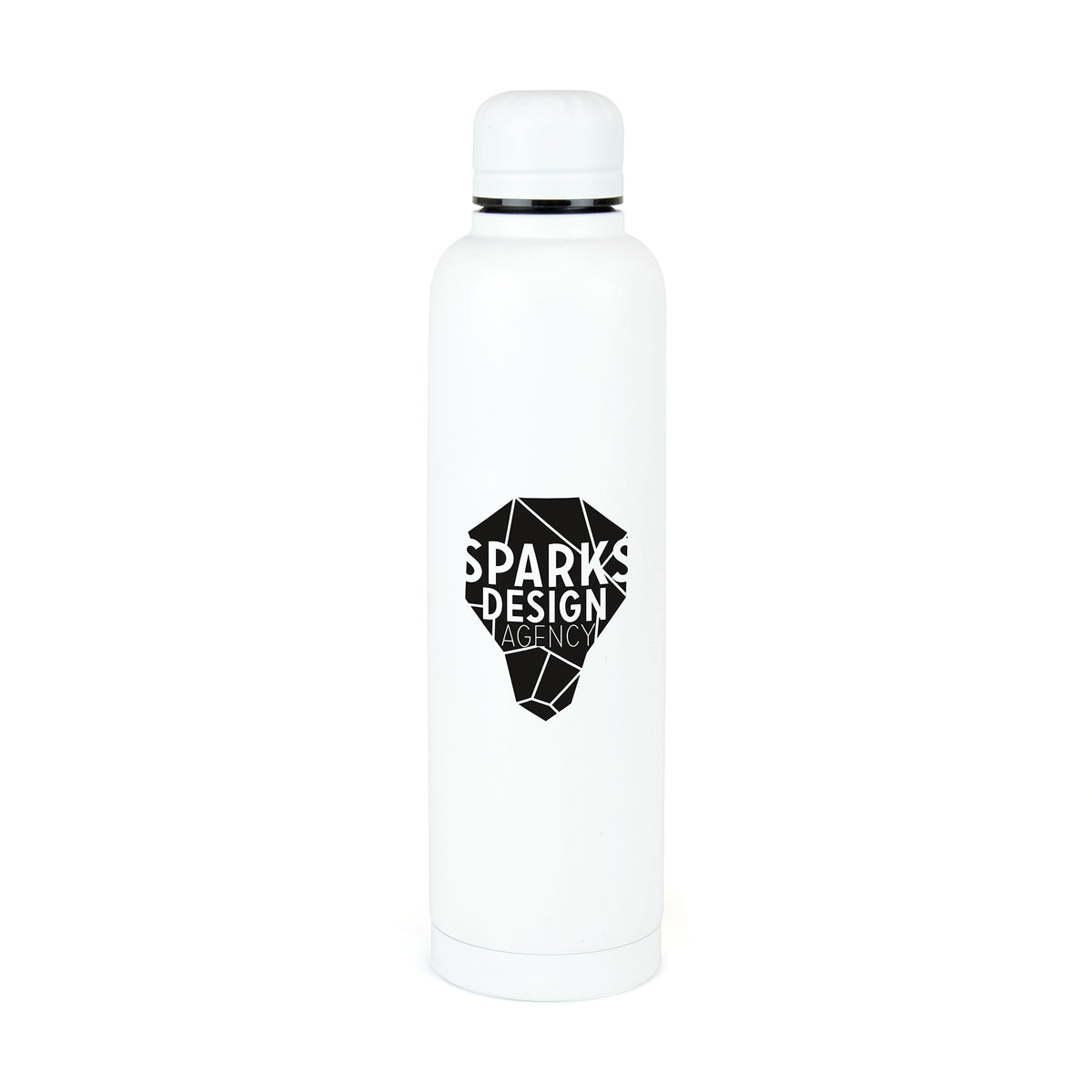 Branded 550ml Double-Walled Matt Steel Sports Bottle in White