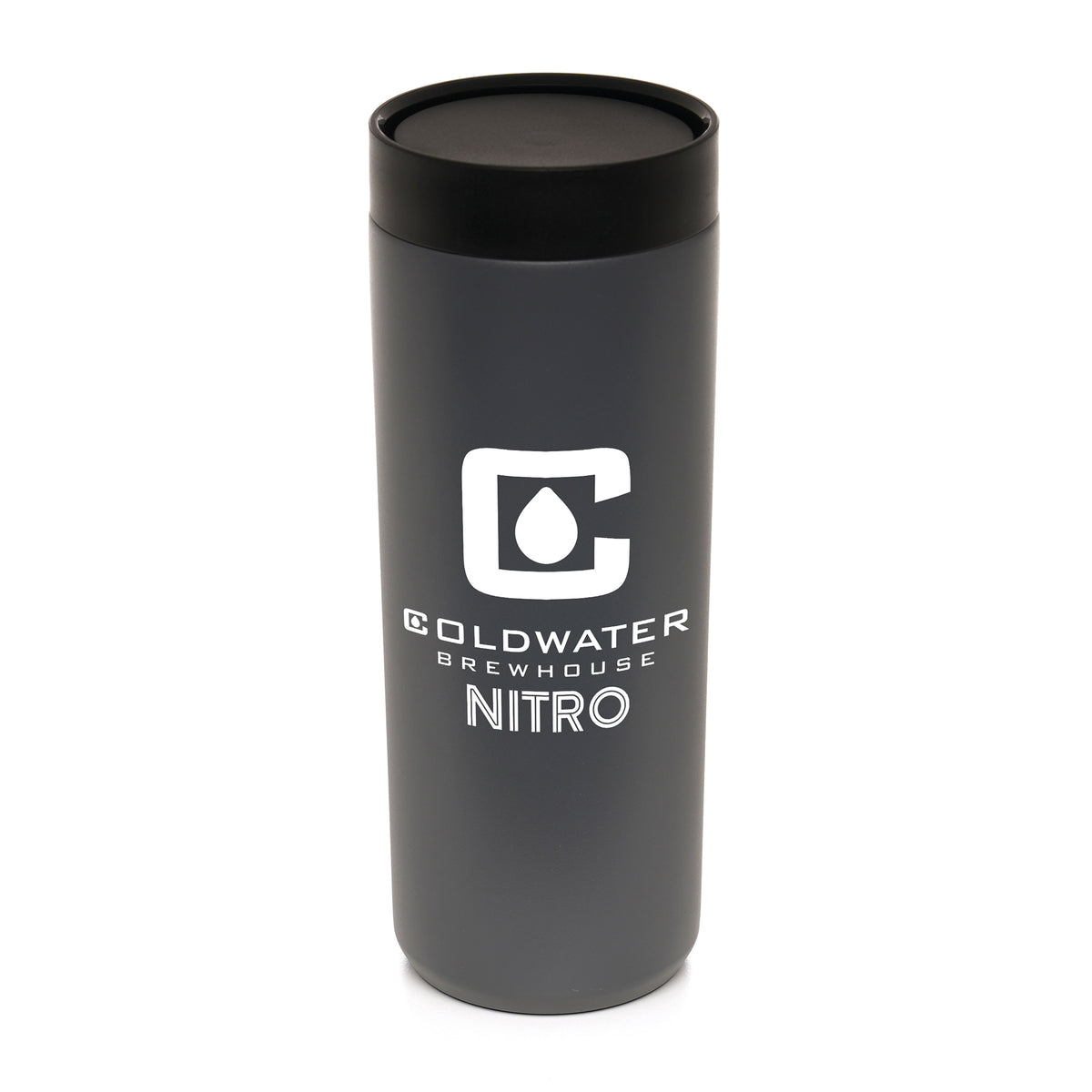 Branded 600ml Recycled Stainless Steel Tumbler with Push-down Lid in Dark Grey