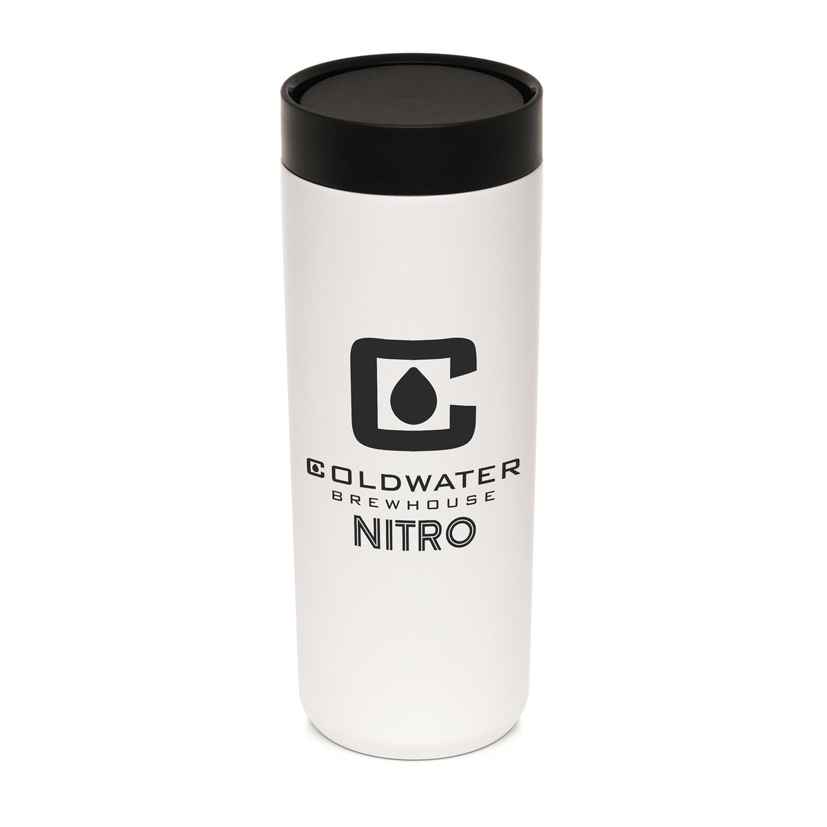 Branded 600ml Recycled Stainless Steel Tumbler with Push-down Lid in White