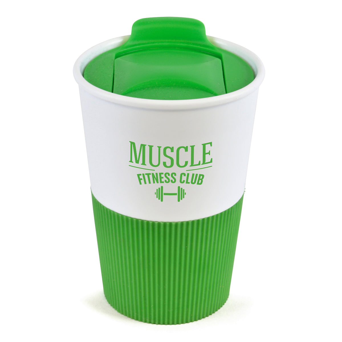 Branded 330ml Take Out Mug with Rubber Grip in Green