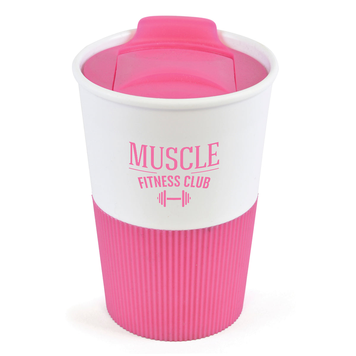Branded 330ml Take Out Mug with Rubber Grip in Pink