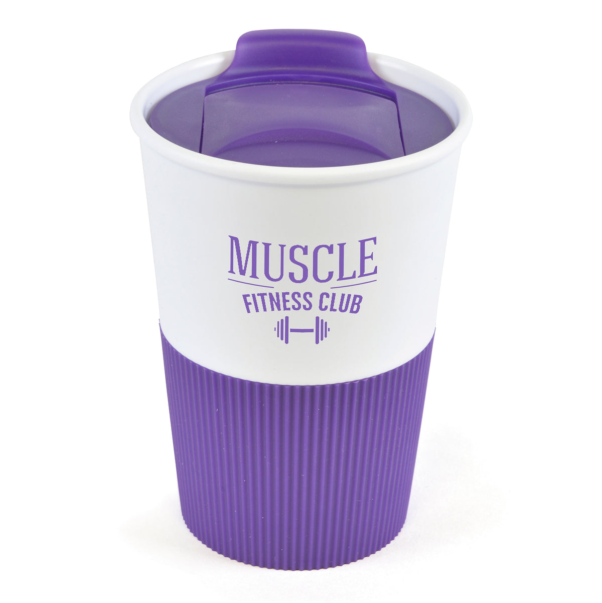 Branded 330ml Take Out Mug with Rubber Grip in Purple