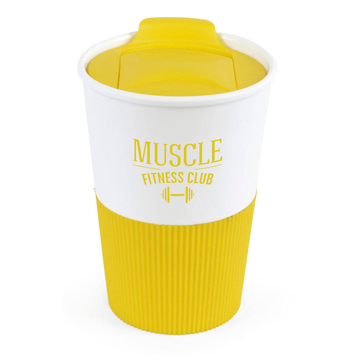 Branded 330ml Take Out Mug with Rubber Grip in Yellow