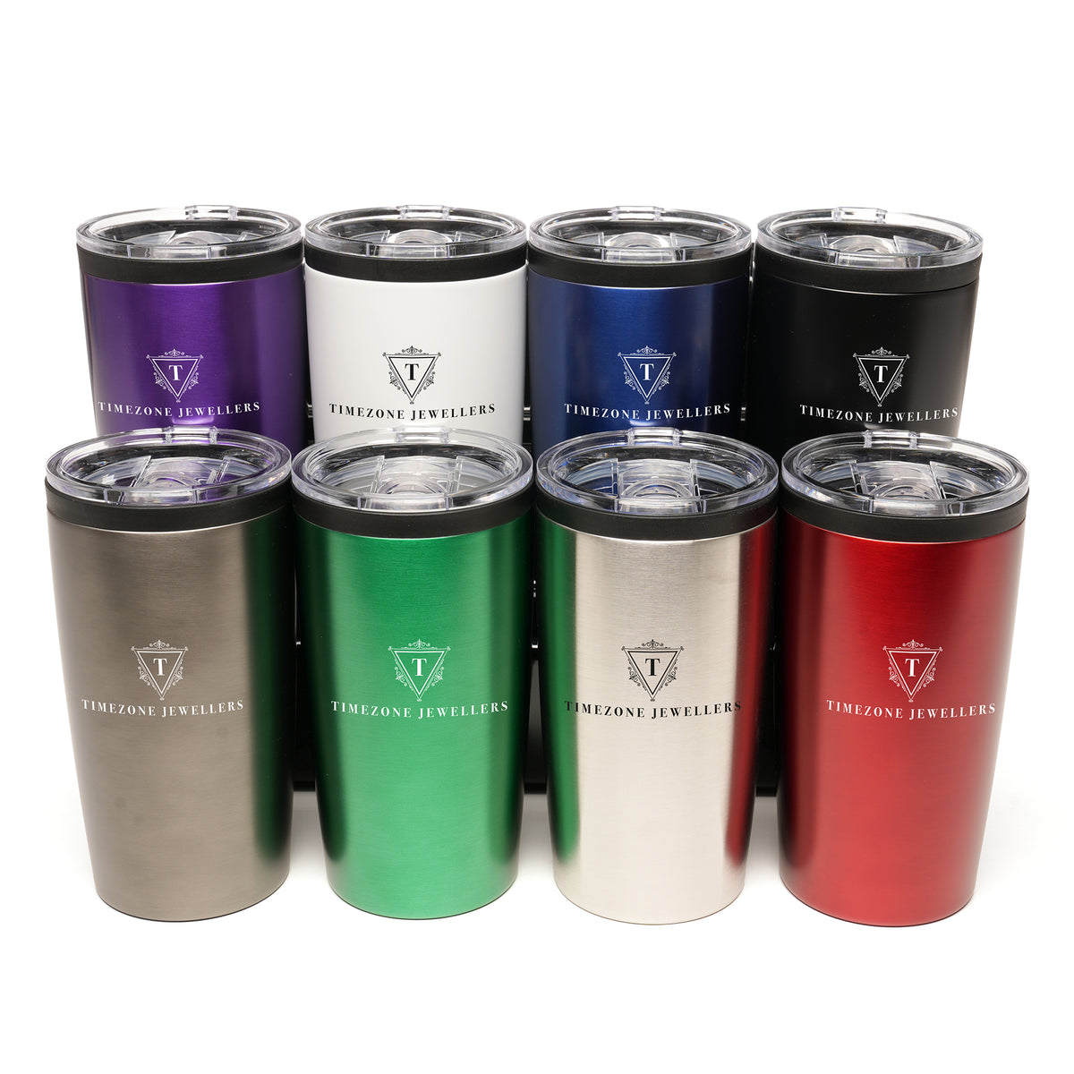 Branded 550ml Stainless Steel Tumbler with Clear Push-on Lid