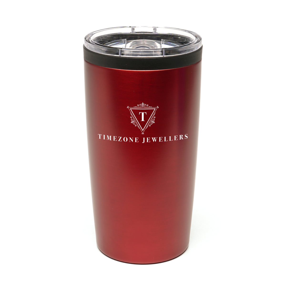 Branded 550ml Stainless Steel Tumbler with Clear Push-on Lid in Red