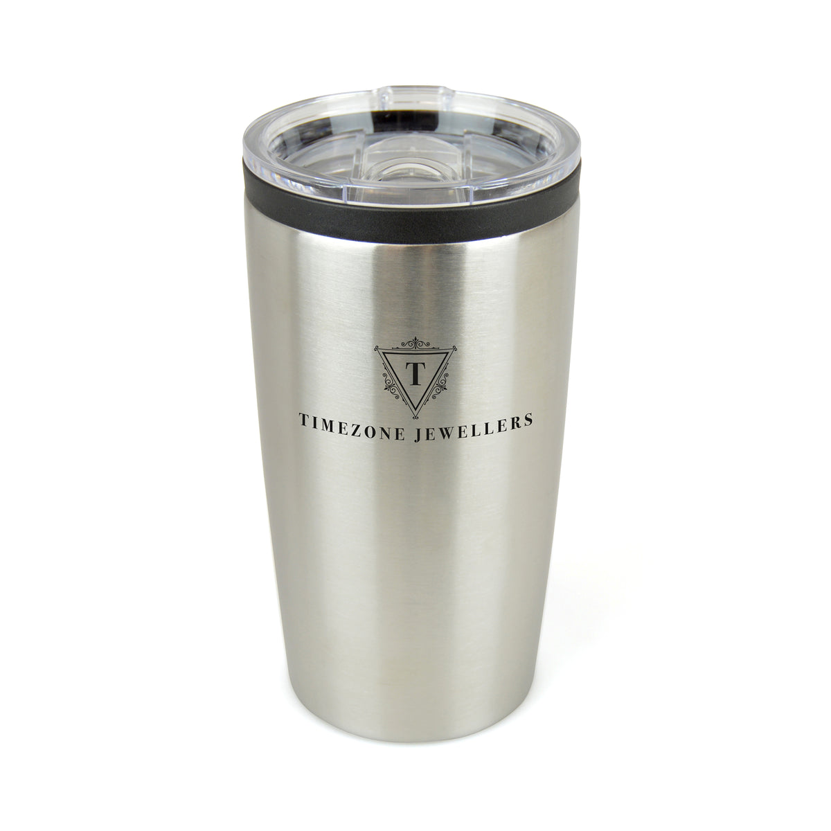 Branded 550ml Stainless Steel Tumbler with Clear Push-on Lid in Silver