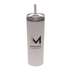 Branded Recycled Stainless Steel Travel Tumbler with Silicone Straw in White