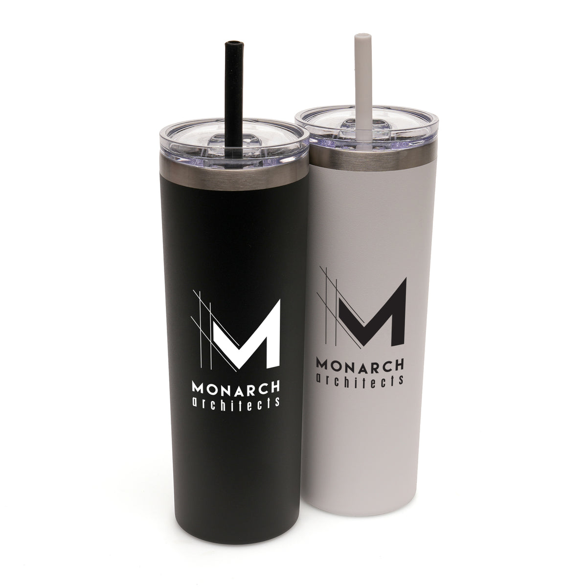 Branded Recycled Stainless Steel Travel Tumbler with Silicone Straw