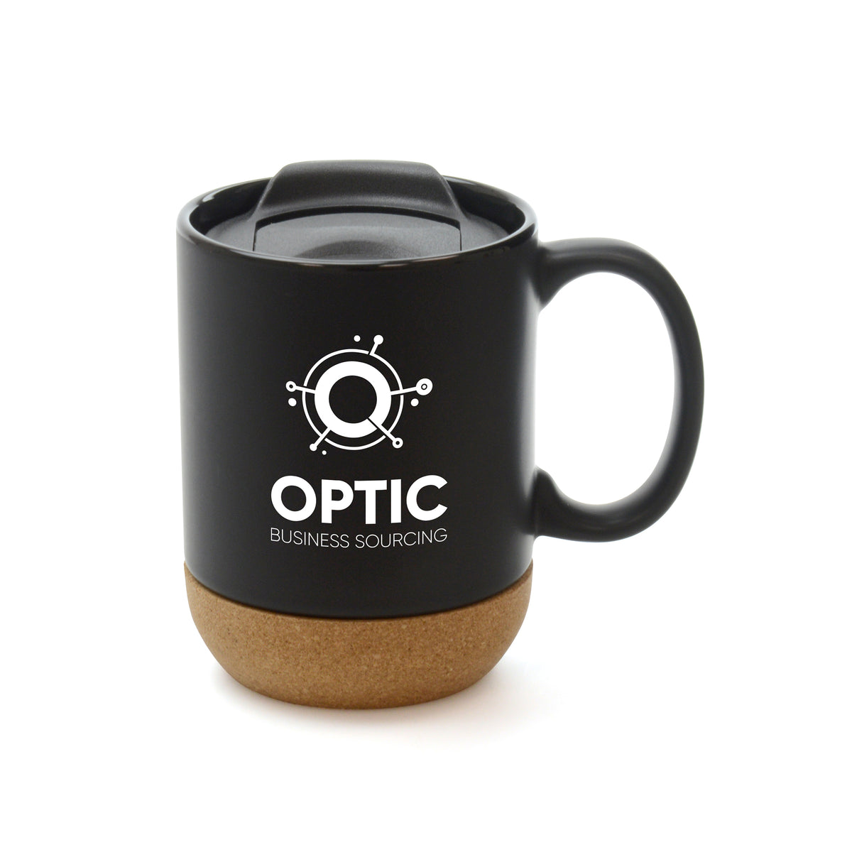 Branded 400ml Ceramic Mug with Cork Base and Push-On Lid