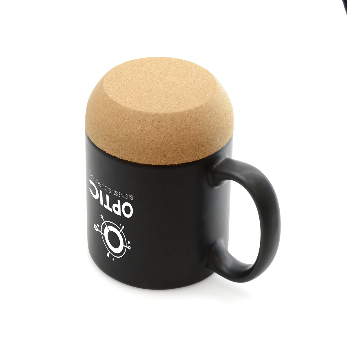 Branded 400ml Ceramic Mug with Cork Base and Push-On Lid