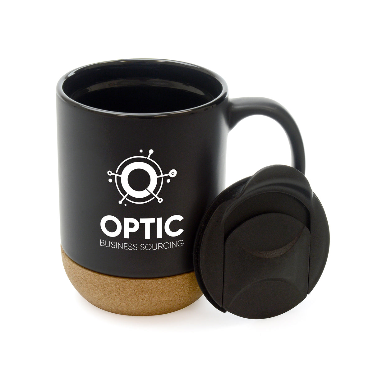 Branded 400ml Ceramic Mug with Cork Base and Push-On Lid