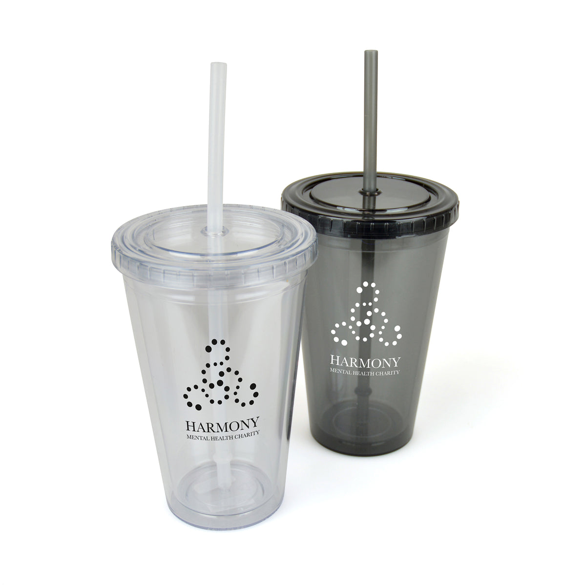 Branded 500ml Double Walled Plastic Tumbler with Straw