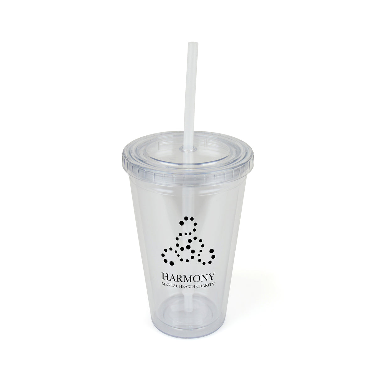 Branded 500ml Double Walled Plastic Tumbler with Straw in Transparent