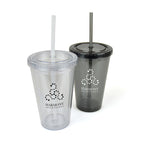 Branded 500ml Double Walled Plastic Tumbler with Straw