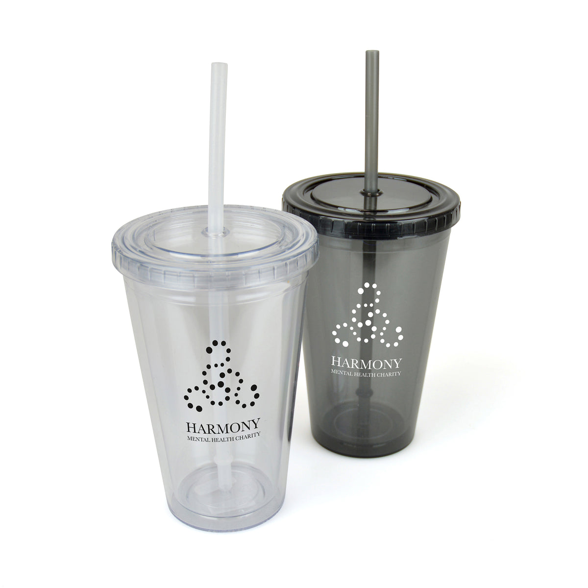 Branded 500ml Double Walled Plastic Tumbler with Straw