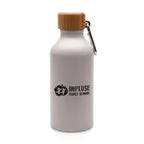 Branded 400ml Recycled Aluminium and Bamboo Drinks Bottle in White
