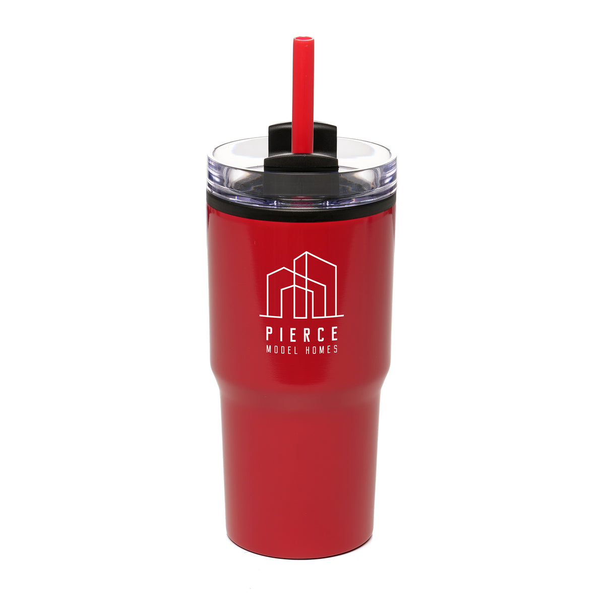 Branded 600ml Gloss Finish Insulated Tumbler with Straw in Red