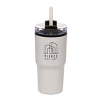 Branded 600ml Gloss Finish Insulated Tumbler with Straw in White
