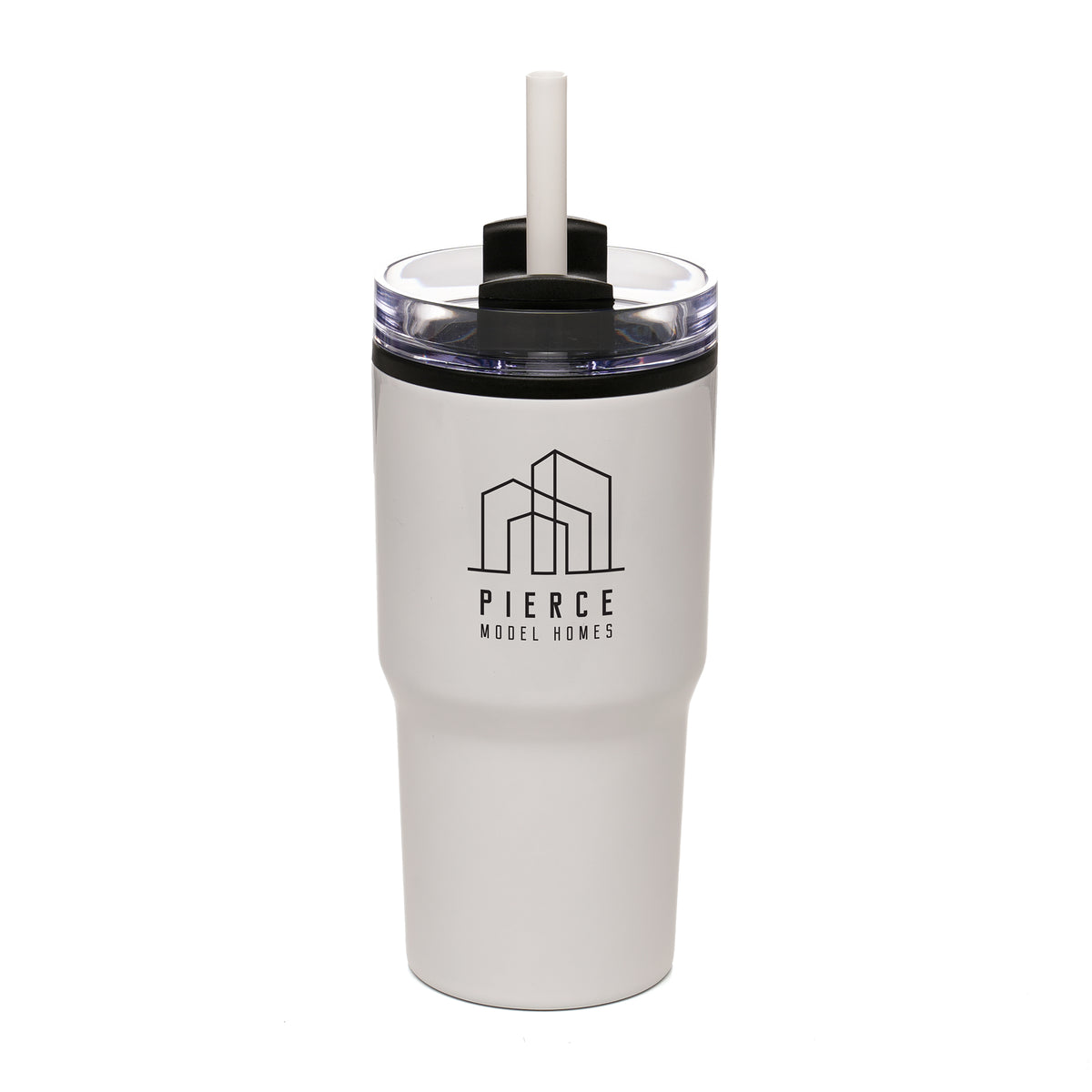 Branded 600ml Gloss Finish Insulated Tumbler with Straw in White