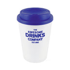 Branded 350ml Frosted White Take Out Mug with Sipper in Blue