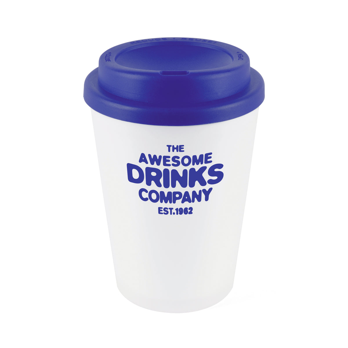 Branded 350ml Frosted White Take Out Mug with Sipper in Blue