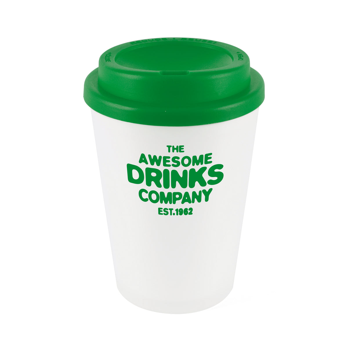 Branded 350ml Frosted White Take Out Mug with Sipper in Green