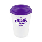 Branded 350ml Frosted White Take Out Mug with Sipper in Purple