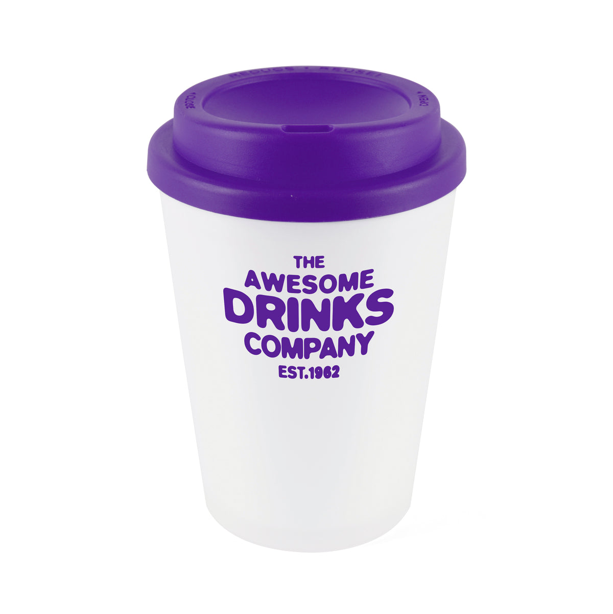 Branded 350ml Frosted White Take Out Mug with Sipper in Purple