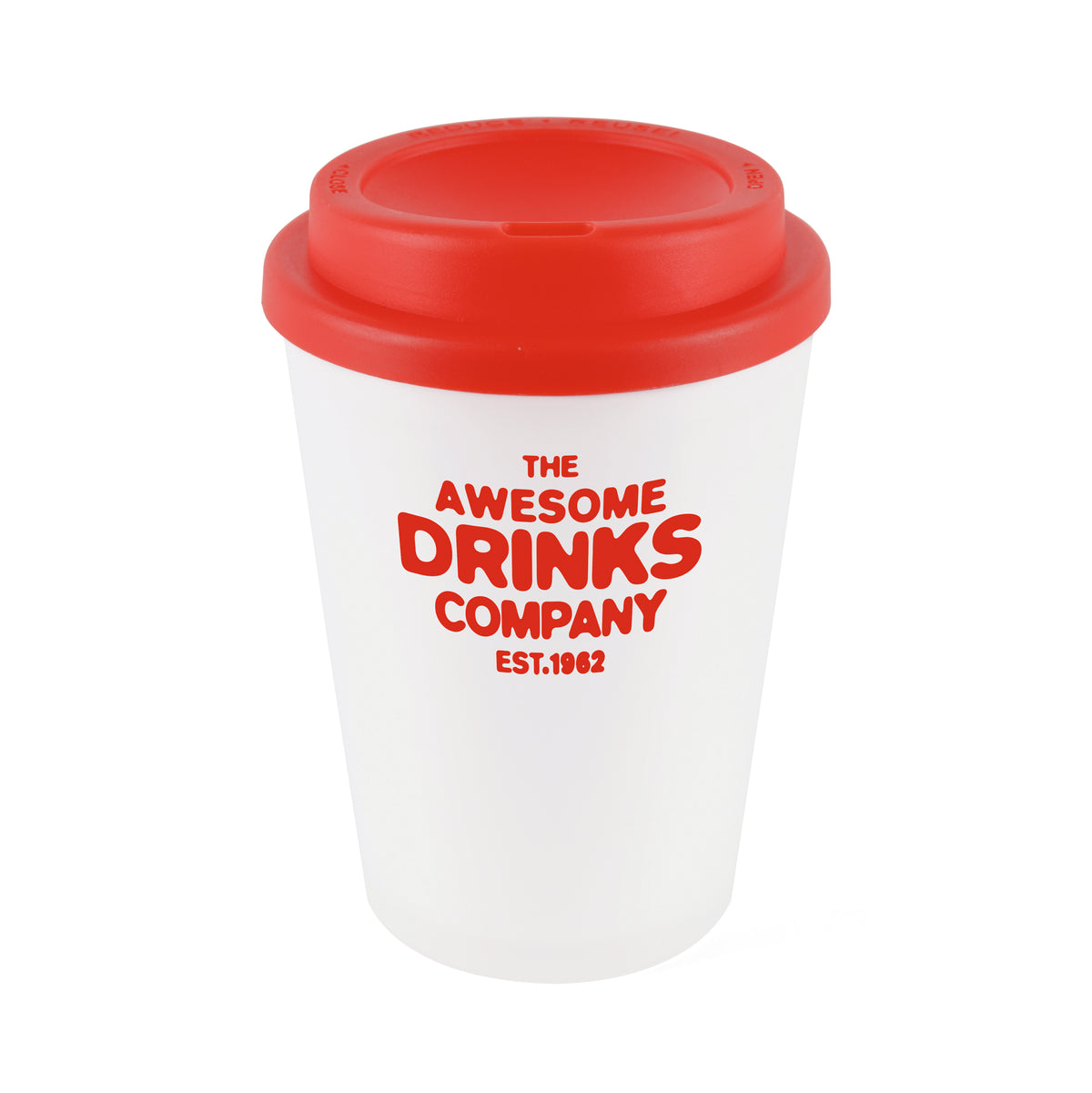 Branded 350ml Frosted White Take Out Mug with Sipper in Red