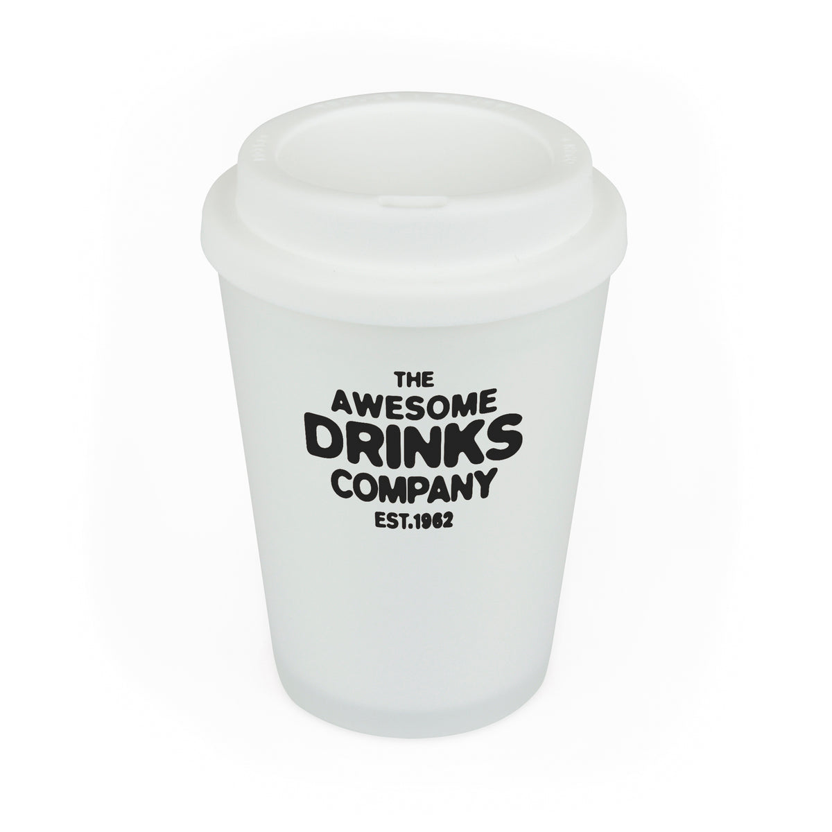 Branded 350ml Frosted White Take Out Mug with Sipper in White