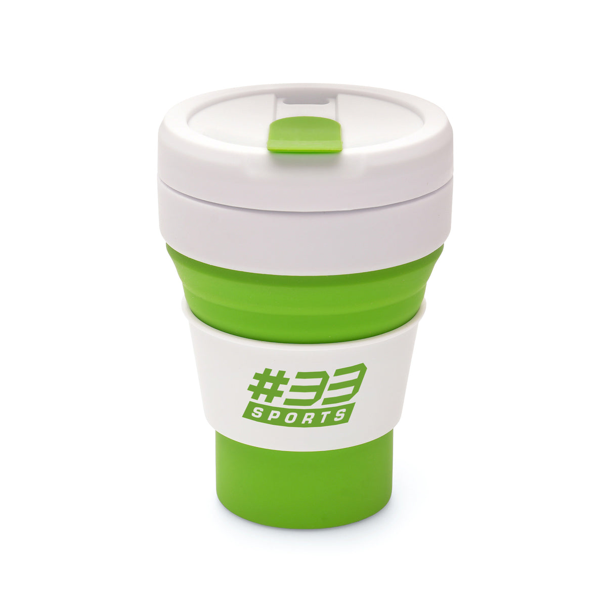 Branded 355ml Collapsible Silicone Take Out Cup in Green