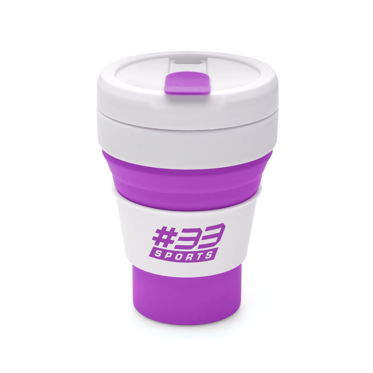 Branded 355ml Collapsible Silicone Take Out Cup in Purple