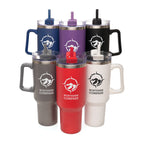 Branded Large Recycled Steel Travel Mug with Handle and Straw