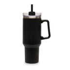Branded Large Recycled Steel Travel Mug with Handle and Straw