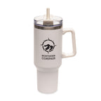 Branded Large Recycled Steel Travel Mug with Handle and Straw in White