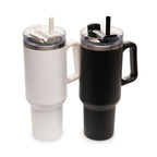 Branded Large Recycled Steel Travel Mug with Handle and Straw